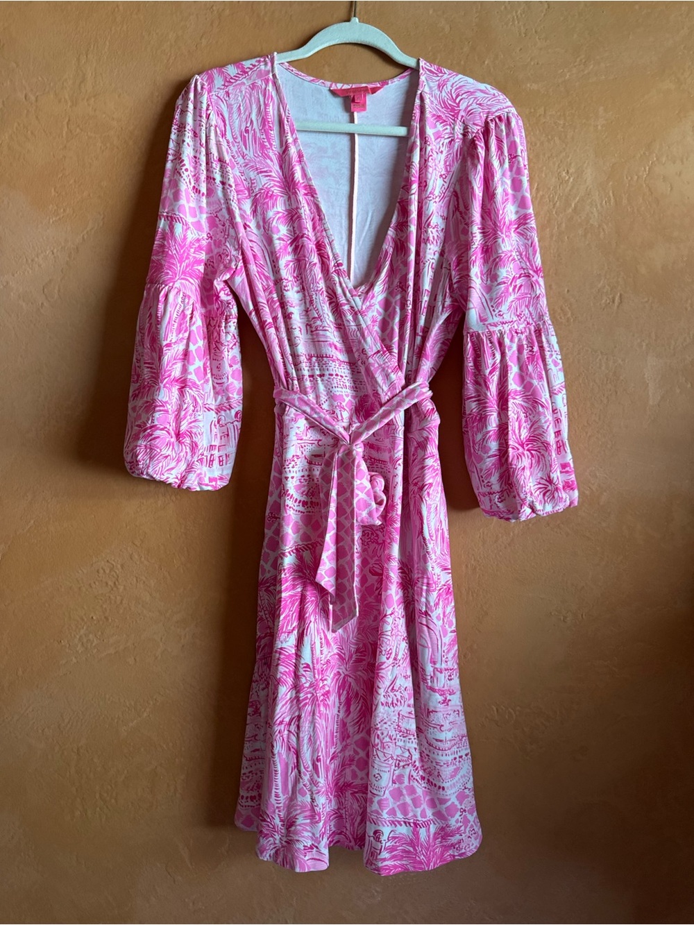 Lilly Pulitzer Chase Wrap Dress Pink Resort Print Size XL